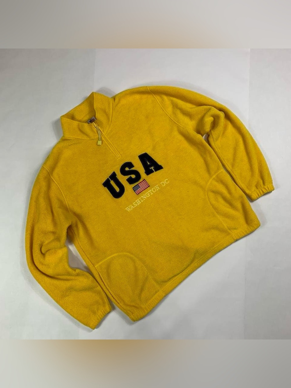Joe's USA Fleece Quarter Zip Yellow Gorpcore Souvenir Pullover 2XL Vintage